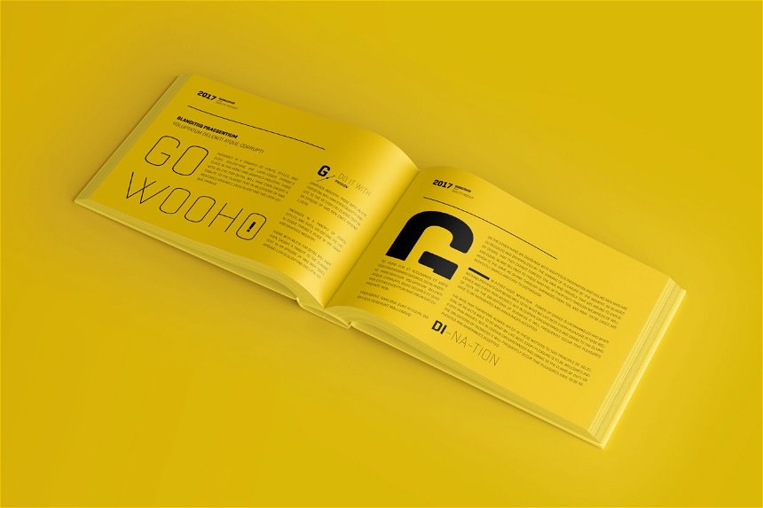 Landscape Hardcover Book Mockup in 4 Showcases