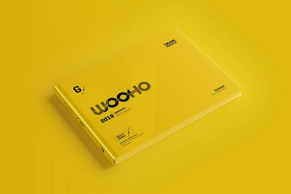 Landscape Hardcover Book Mockup in 4 Showcases