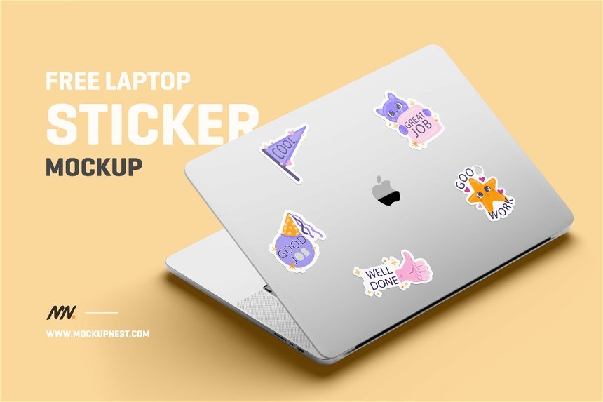 Laptop Sticker Mockup in 4 Sights