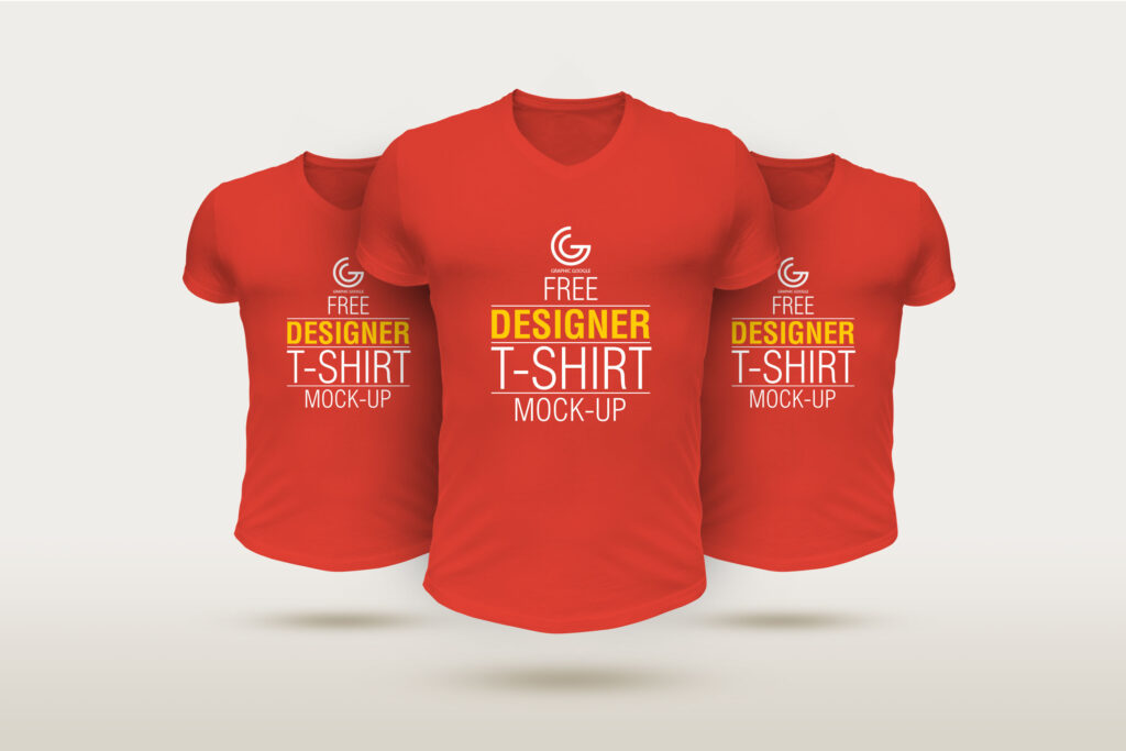 Layered Designer V-Neck T-Shirts Mockup