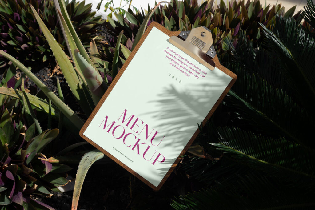 Laying Menu Between Flowers Mockup