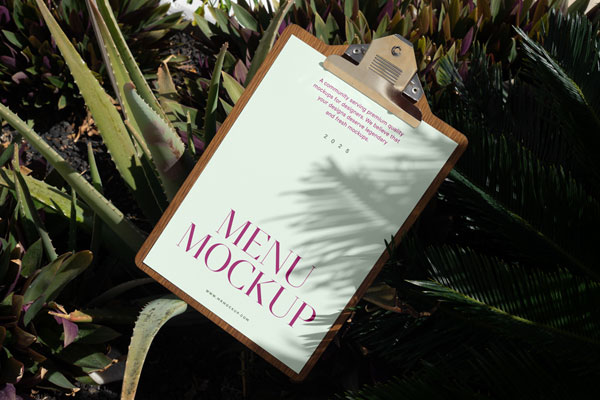 Laying Menu Between Flowers Mockup