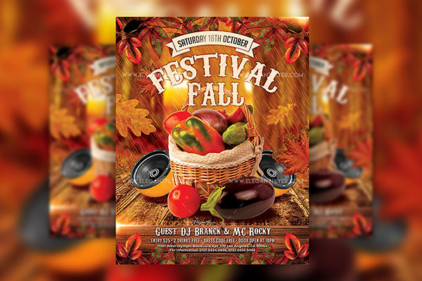 Leafy Border Fall Festival Flyer and Facebook Templates