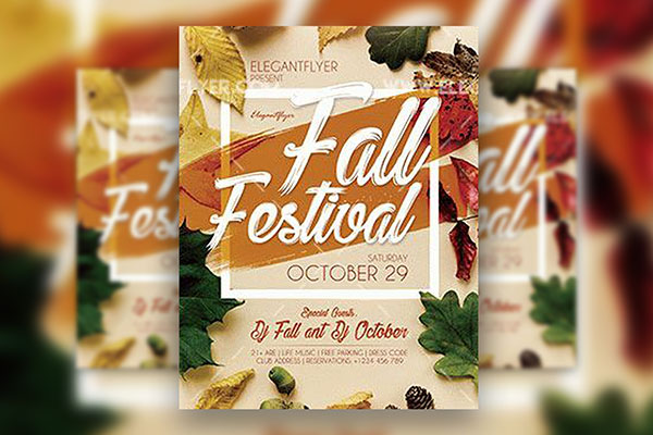Leafy Brush Stroke Fall Festival Flyer and Facebook Cover Template
