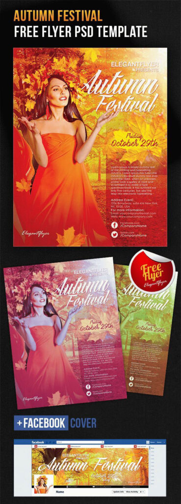 Leafy Modern Autumn Festival Flyer Template and Facebook Cover