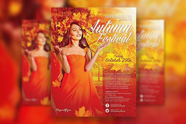 Leafy Modern Autumn Festival Flyer Template and Facebook Cover