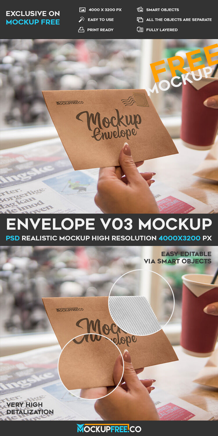 Letter Mockup Featuring Female Hand Sitting at the Table FREE PSD