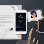 Letterhead Mockup From Top View Including Cellphone and Watch