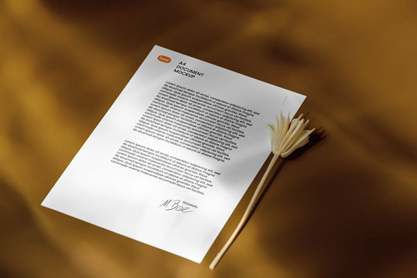 Letterhead Mockup with Flower in Perspective Sight