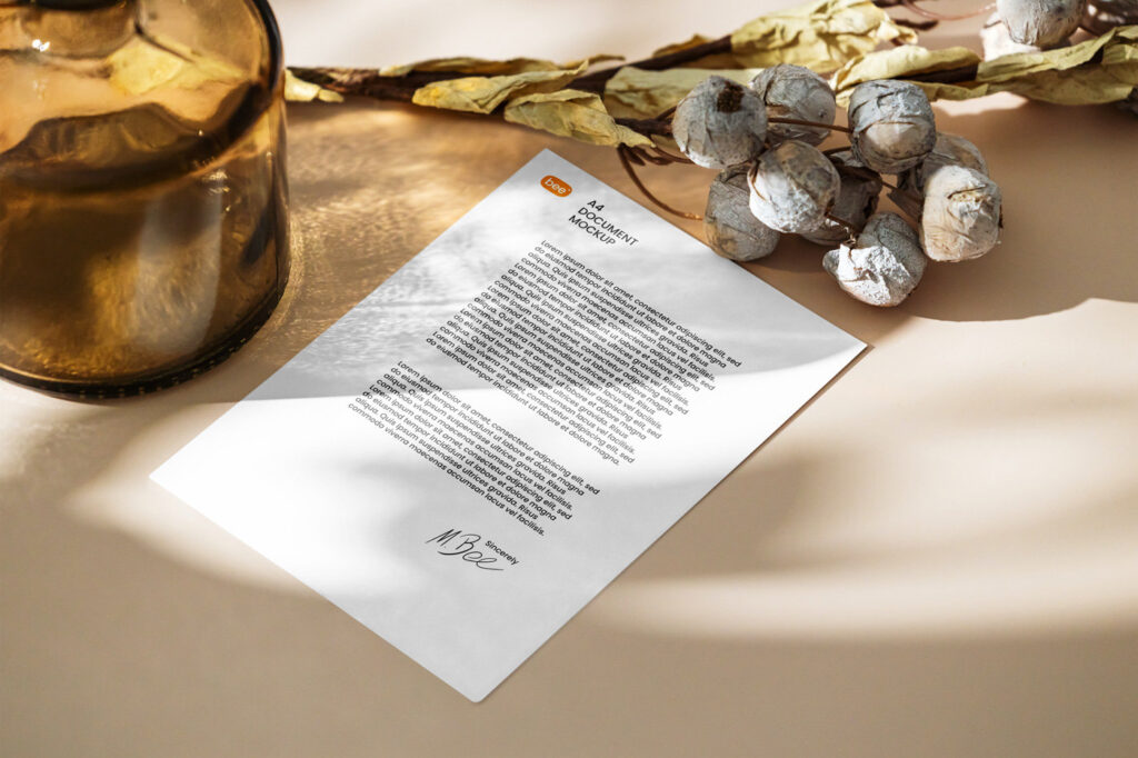 Letterhead Mockup with Vase in Perspective View