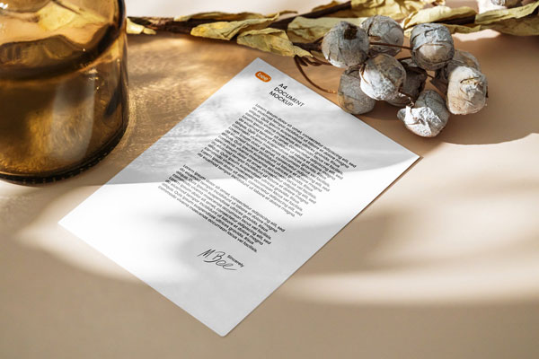 Letterhead Mockup with Vase in Perspective View