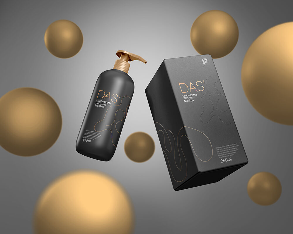 Levitating Skincare Lotion Pump-Top Bottle With Box Mockup