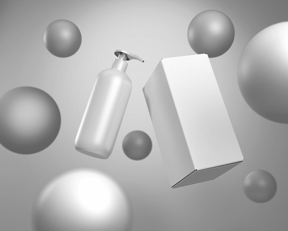 Levitating Skincare Lotion Pump-Top Bottle With Box Mockup