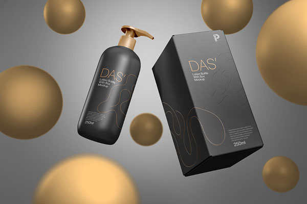 Levitating Skincare Lotion Pump-Top Bottle With Box Mockup