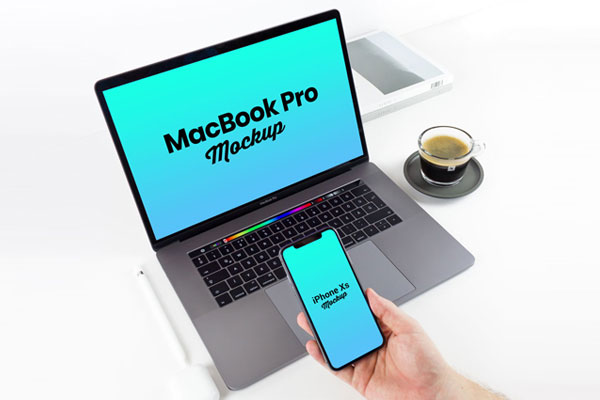 Life-Like Mockup Featuring MacBook Pro 2018 and iPhone Xs