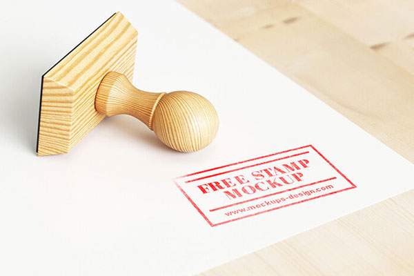 Life-Like Wooden Stamp with Red Mark Mockup