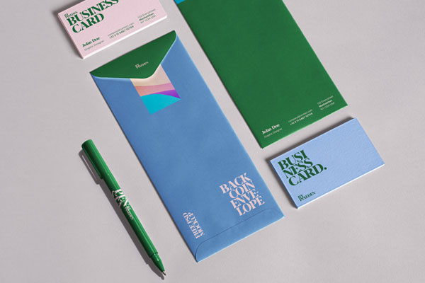 Long Envelope and Stationery Mockup in Perspective View