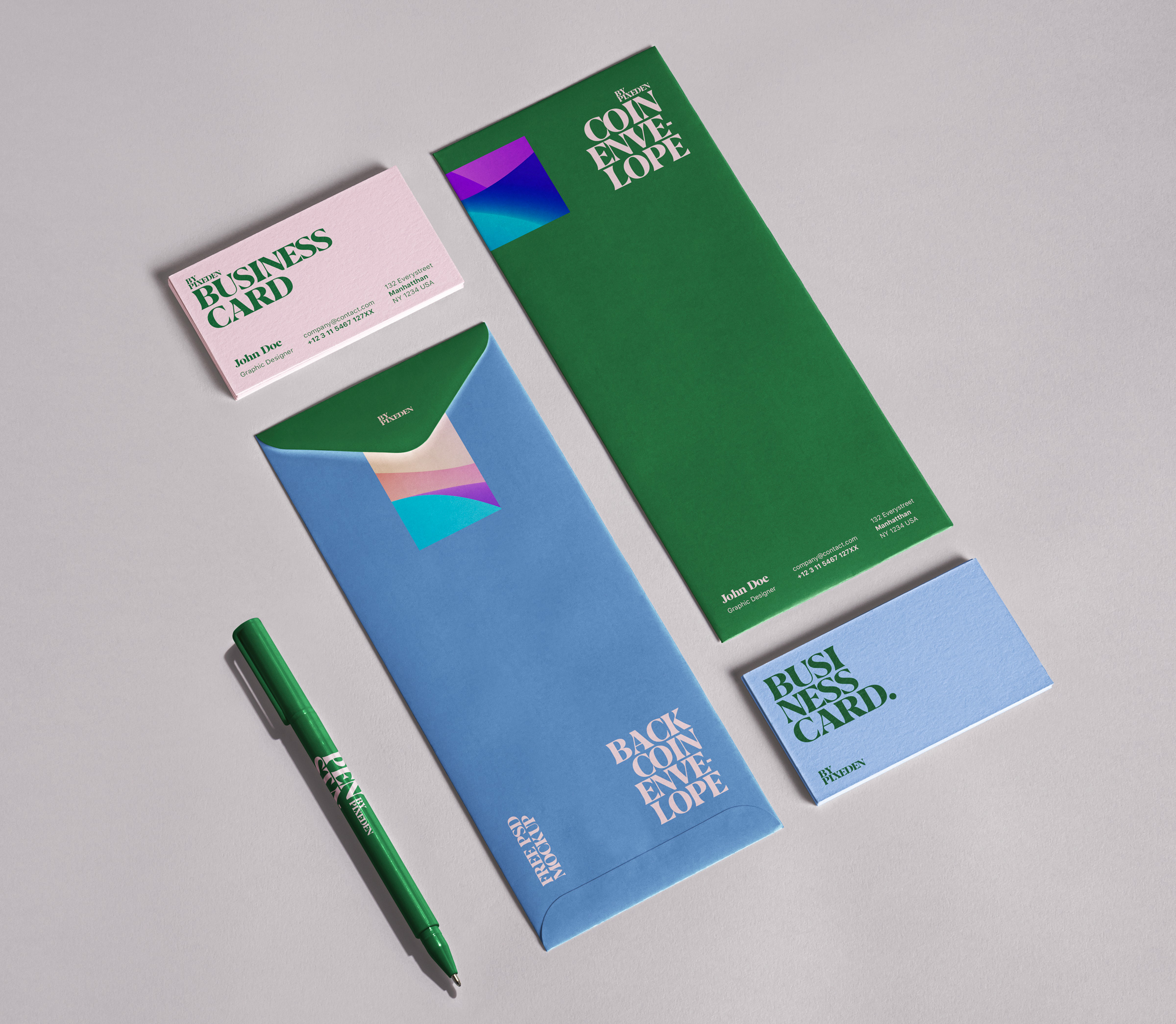 Long Envelope and Stationery Mockup in Perspective View FREE PSD