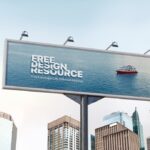 Low-angle Shot Horizontal Billboard Mockup Featuring City Buildings