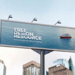 Low-angle Shot Horizontal Billboard Mockup Featuring City Buildings