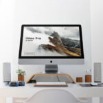 Low-Angle Shot of an iMac Pro on Desk Mockup