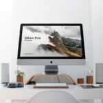 Low-Angle Shot of an iMac Pro on Desk Mockup