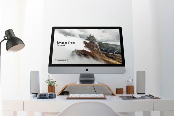 Low-Angle Shot of an iMac Pro on Desk Mockup
