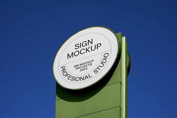 Low Angle Shot of Circle Restaurant Sign Mockup