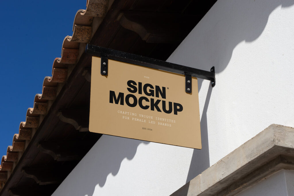 Low Angle Shot of Rectangle Sign Mockup on the Wall