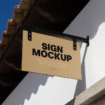 Low Angle Shot of Rectangle Sign Mockup on the Wall