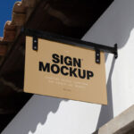 Low Angle Shot of Rectangle Sign Mockup on the Wall
