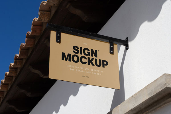 Low Angle Shot of Rectangle Sign Mockup on the Wall