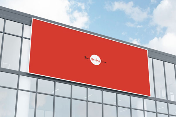 Low-Angle View, Horizontal Advertisement Billboard Put up on Building Mockup