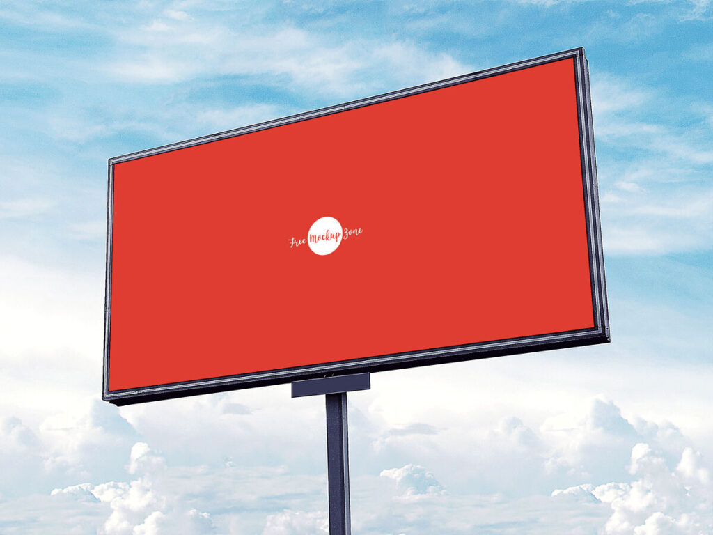 Low-Angle View, Horizontal, Metal Pole Advertisement Billboard Mockup