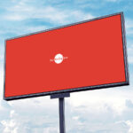 Low-Angle View, Horizontal, Metal Pole Advertisement Billboard Mockup