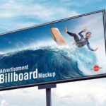 Low-Angle View, Horizontal, Metal Pole Advertisement Billboard Mockup