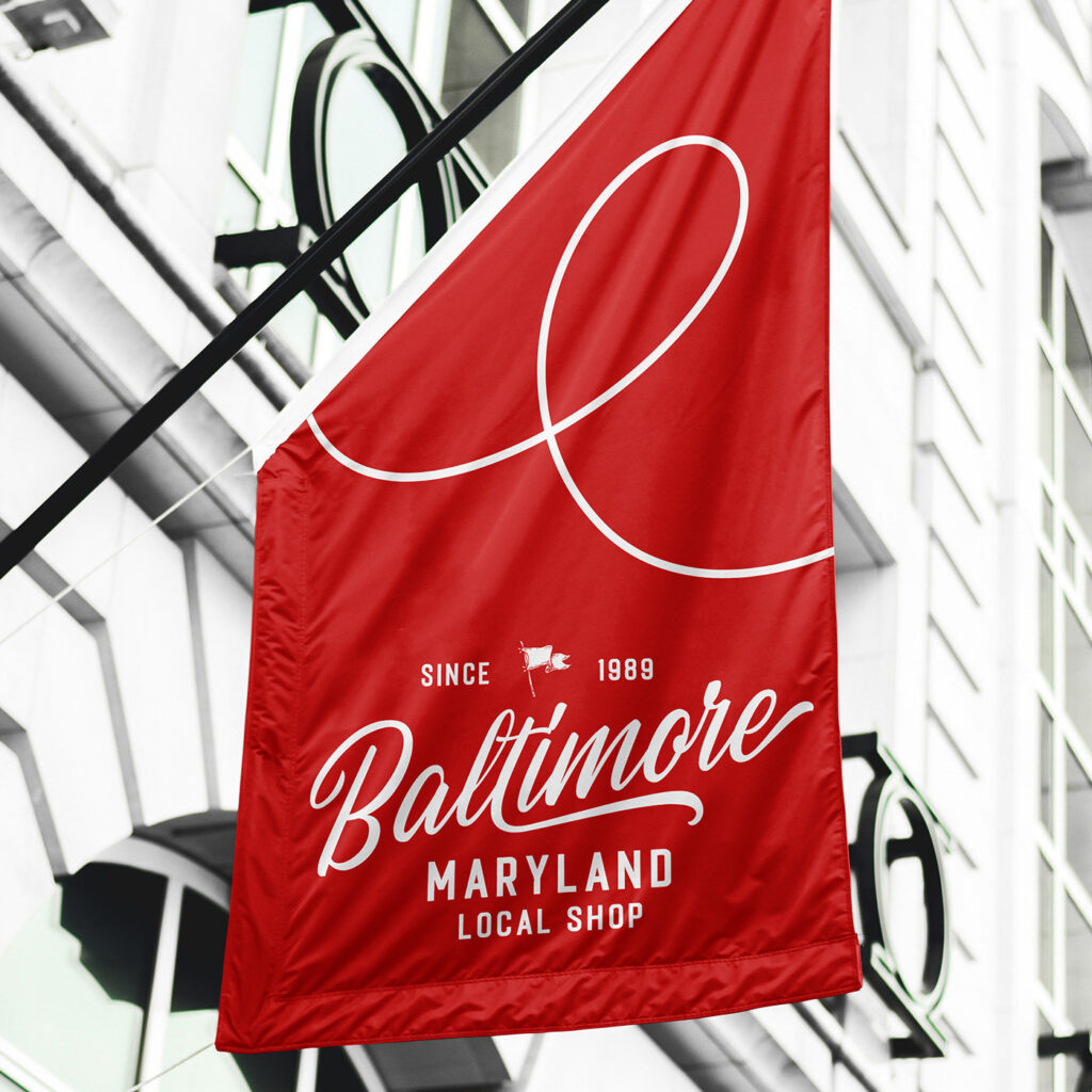 Low Angle View of Asymmetrical Flag Mockup on Pole