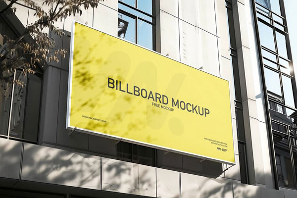 Low-Angle View of Billboard Mockup on the Building