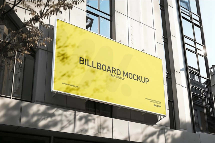 Low-Angle View of Billboard Mockup on the Building