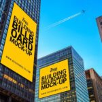 Low-Angle View, Outdoor Building Advertising Banners Mockup