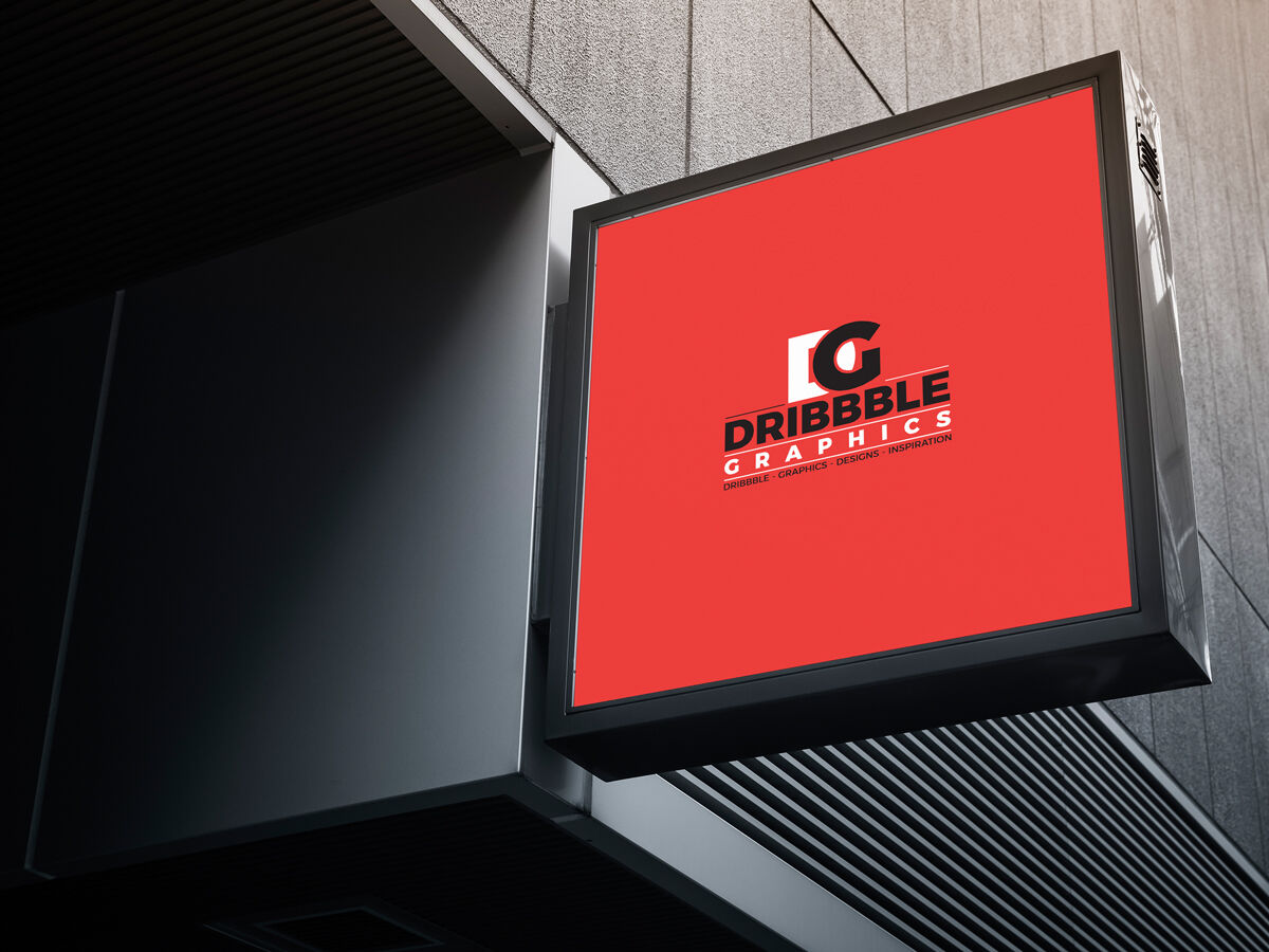 Low Angle View Stick-out Signboard Mockup Outside Shop FREE PSD