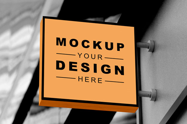 Low Angle Wall Mounted Square Signage Mockup