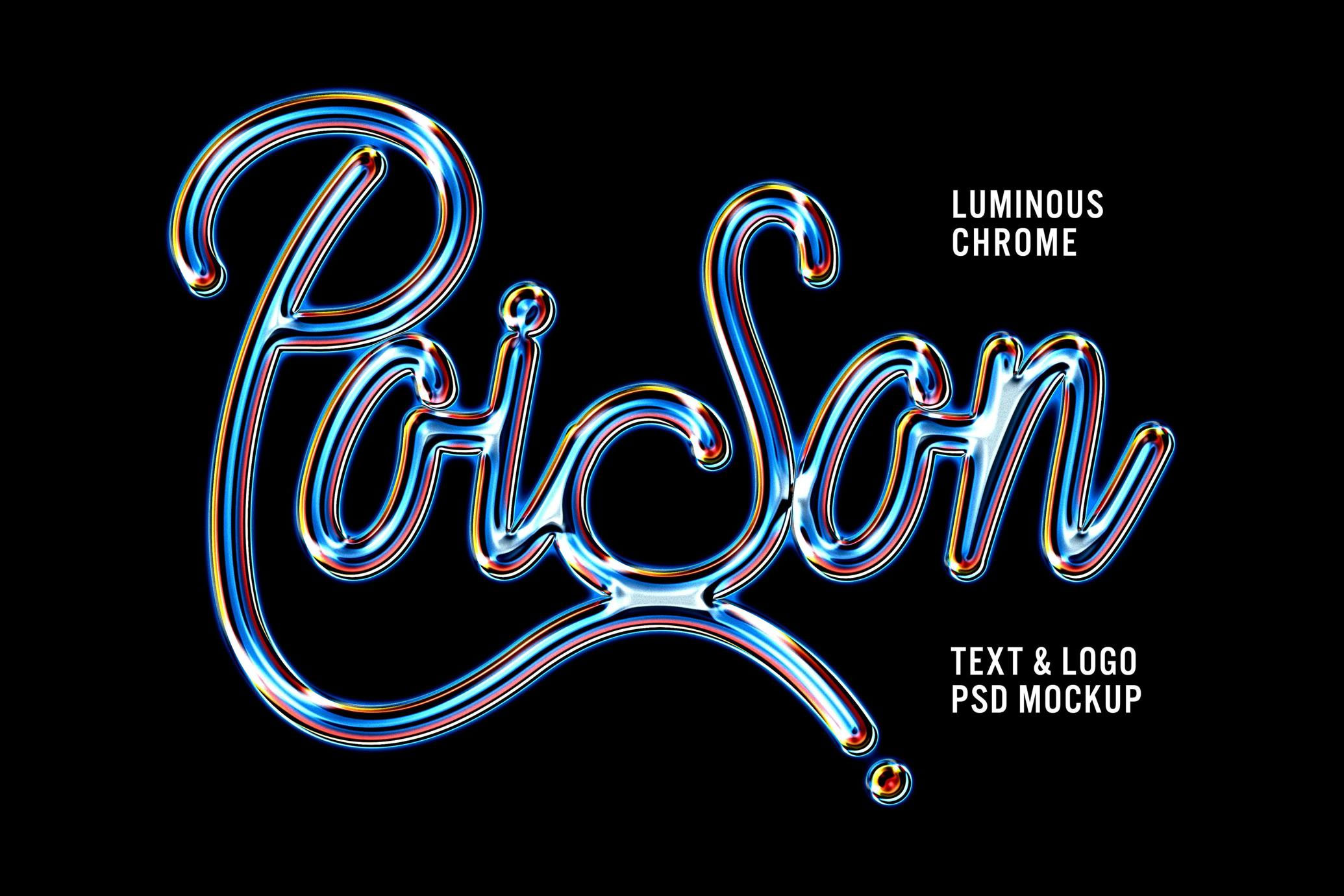 Free Luminous Chrome Text Effect / Logo Mockup PSD Template