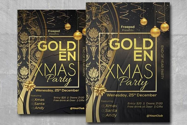 Luxury Black and Gold Christmas Party Flyer Template