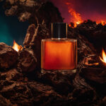 Luxury Perfume Mockup on Fiery Rocks