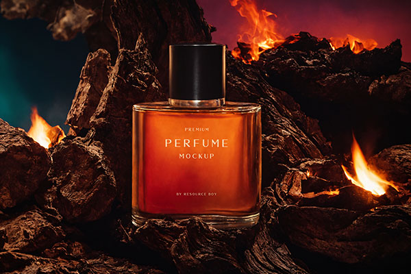 Luxury Perfume Mockup on Fiery Rocks