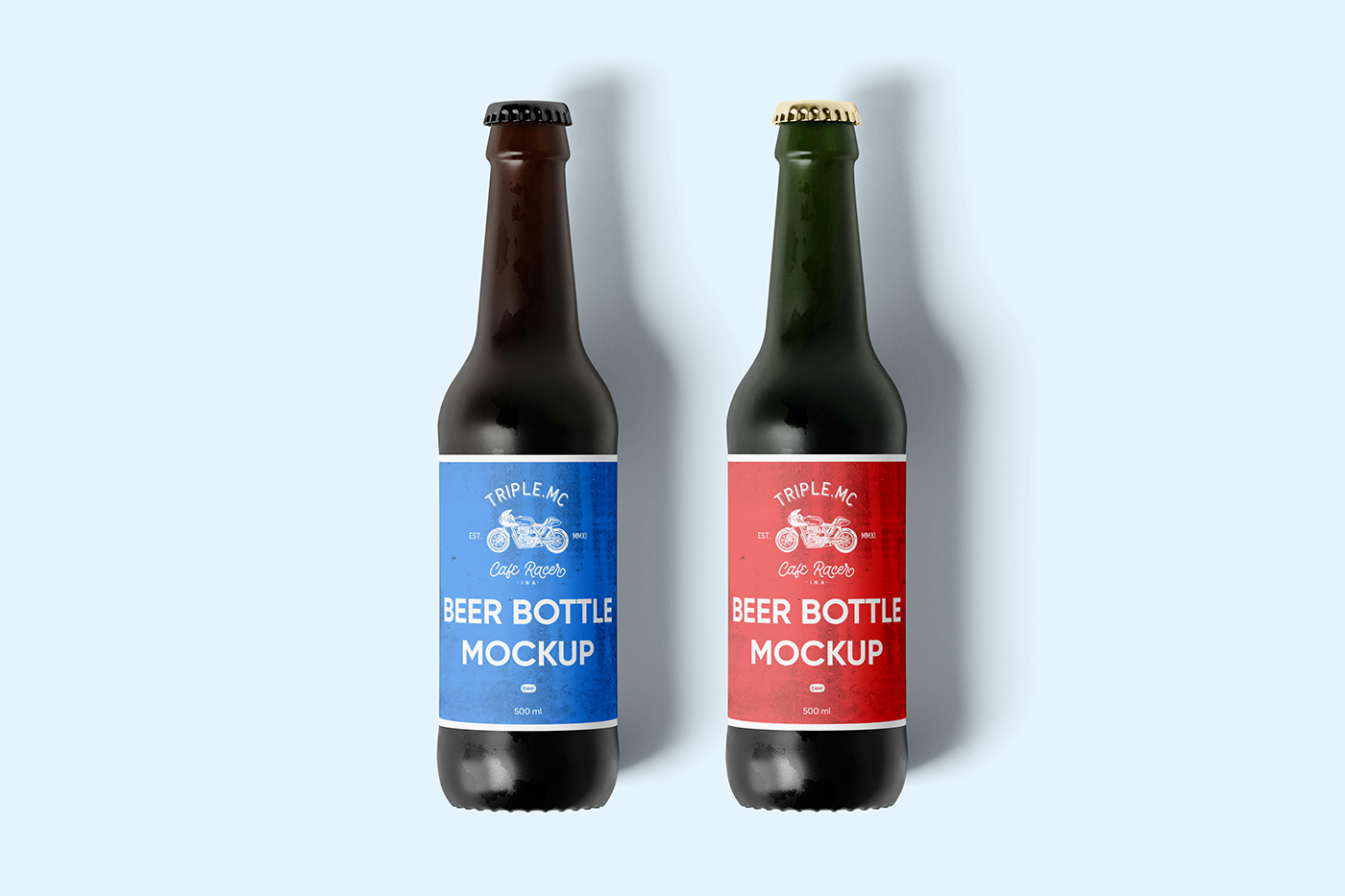 Free Lying Beer Bottle Mockups PSD Template