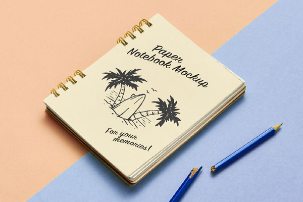 Lying Paper Notebook Mockup in Perspective Showcase
