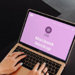 MacBook Air Mockup with Hands in Perspective View