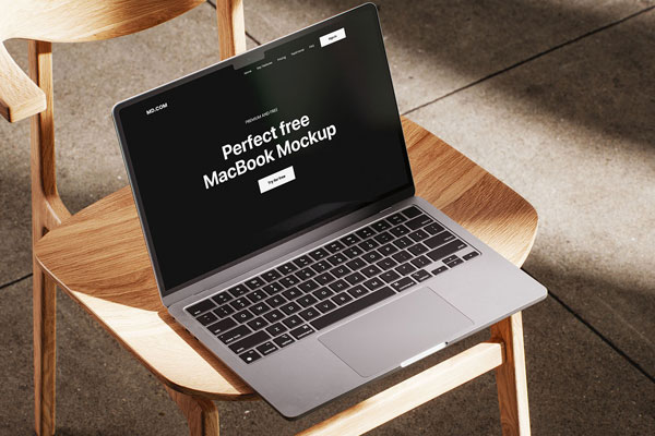 MacBook Mockup on Wooden Chair